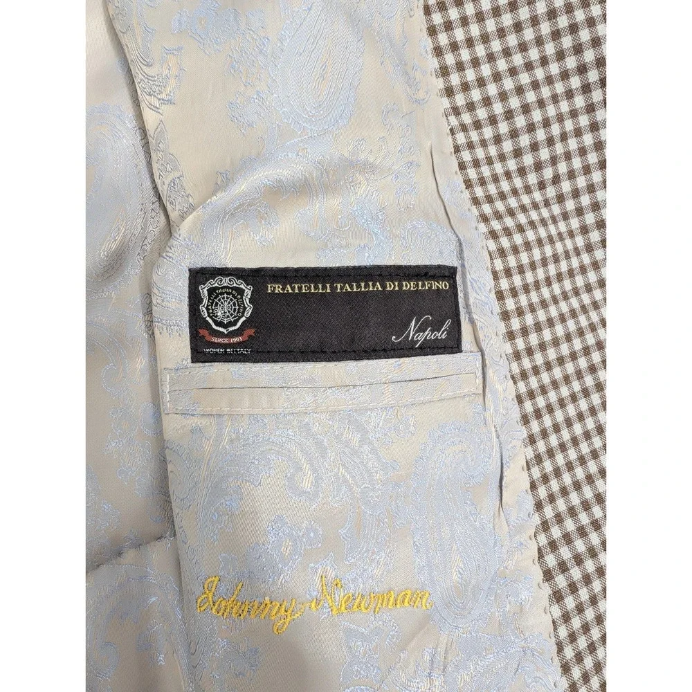 Fratelli‎ Tallia Di Delfino x Napoli Blazer Mens 46L Sport Jacket Brown Check